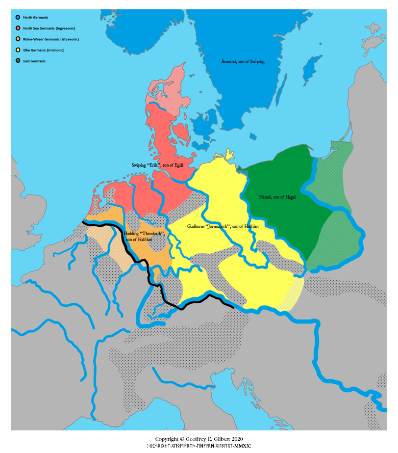 Map 1. Epic Heroes and Germanic Dialects abt. A.D. 1   